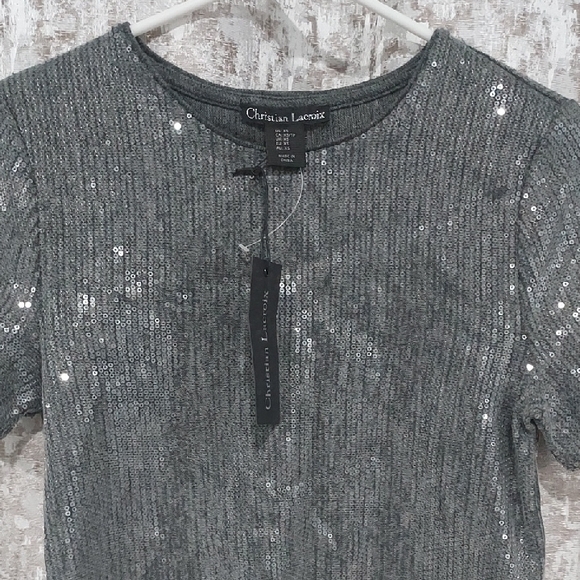 Christian Lacroix Tops - Christian Lacroix Glittering Gray Short Sleeve Tee